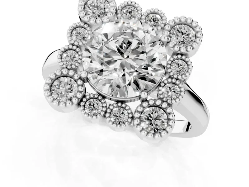 Round Vintage Milgrain Bezel Cluster Halo Engagement Ring Setting | Plain Band | Sterling Silver