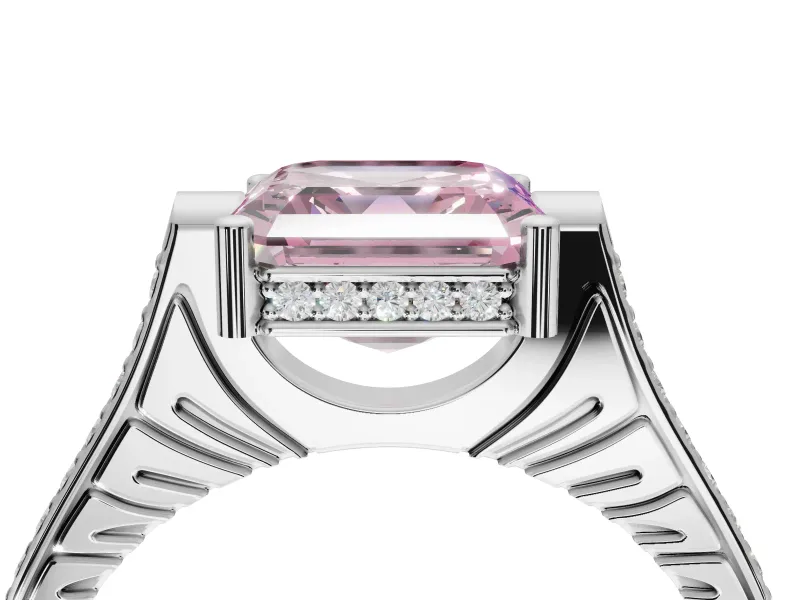 Asscher Cut Vintage Cathedral Engagement Ring Setting for a Fancy Pink Lab-Grown Diamond | Carved Band | White Gold