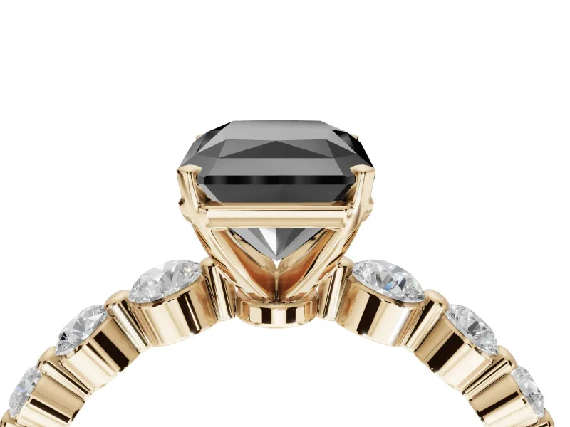 Radiant Cut Graduated Side Stone Engagement Ring Setting for a Black Center | Yellow Gold