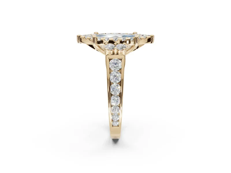Marquise Halo Engagement Ring Setting for a Fancy Blue Lab-Grown Diamond | Graduated Channel Band | Yellow Gold