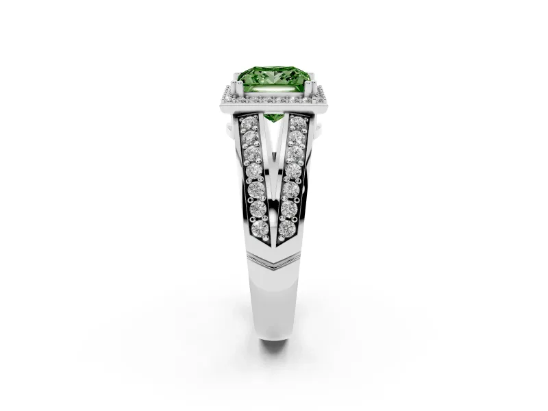 Princess Cut Halo Engagement Ring Setting for a Fancy Green Lab-Grown Diamond | Two-Row Pave Split Shank | White Gold