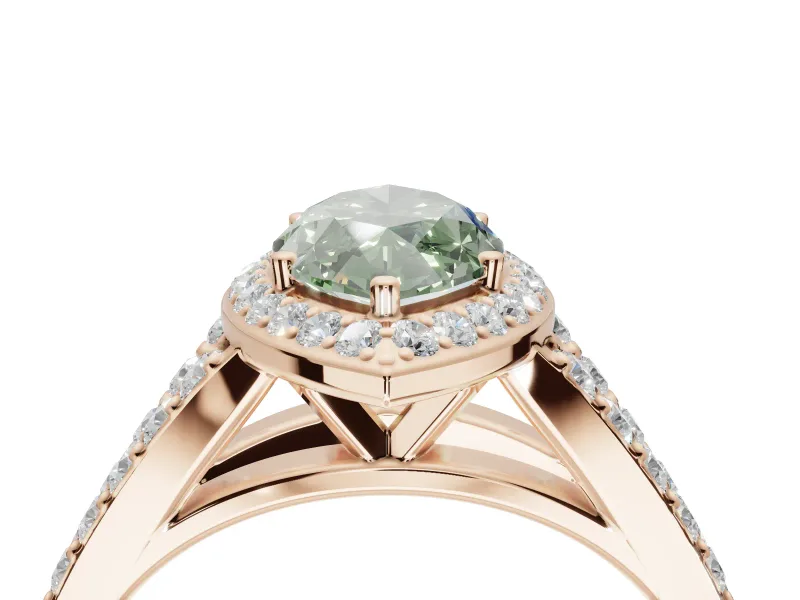 Marquise Halo Pavé Engagement Ring Setting for a Fancy Green Lab-Grown Diamond | Narrow Split Shank | Rose Gold
