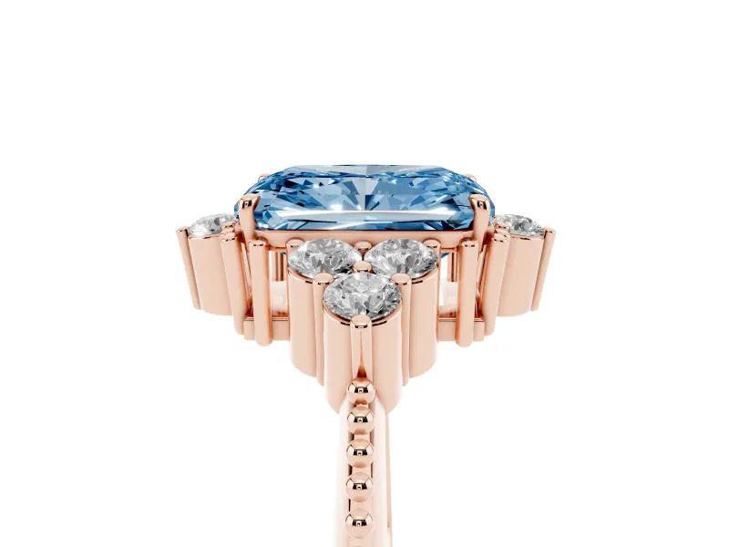 Radiant Cut Cluster Engagement Ring Setting for a Fancy Blue Lab-Grown Diamond | Rose Gold