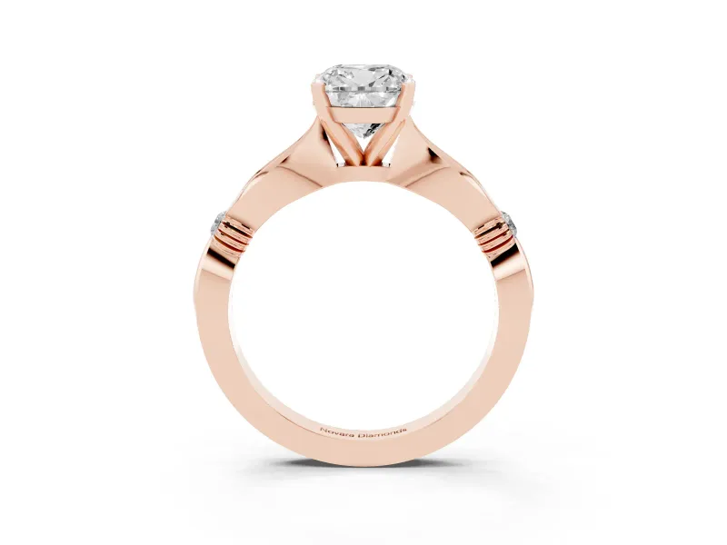 Cushion Cut Diamond Solitaire Twisted Band Ring Set in Rose gold with Accent Stones and Prong Setting