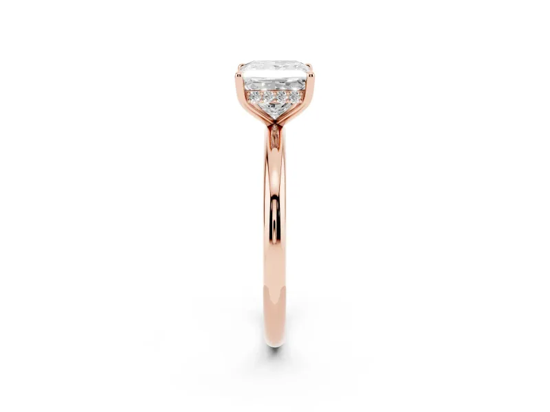 Princess Cut Hidden Halo Engagement Ring Setting | Thin Plain Band | Rose Gold