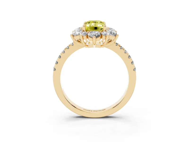 Emerald Cut Star Floral Halo Engagement Ring Setting for a Fancy Yellow Lab-Grown Diamond | Yellow Gold