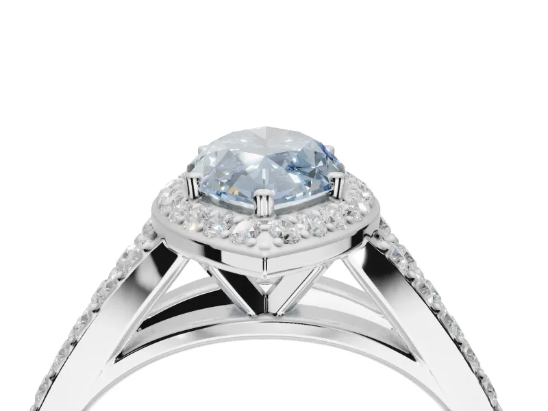 Marquise Halo Pavé Engagement Ring Setting for a Fancy Blue Lab-Grown Diamond | Narrow Split Shank | Platinum