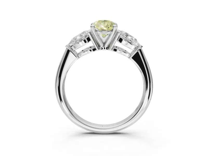 Pear-Shaped Three-Stone Ring Setting for a Fancy Yellow Lab-Grown Diamond | Pear Side Stones | Sterling Silver
