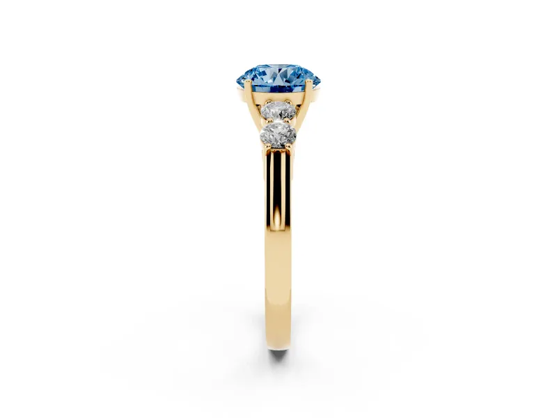 Round Close Set Five Stone Engagement Ring Setting for a Fancy Blue Lab-Grown Diamond | Yellow Gold
