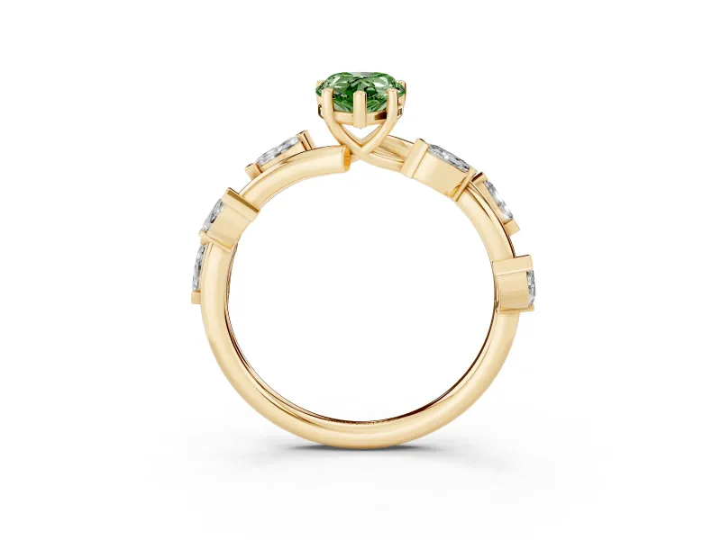 Pear-Shaped Twisted Vine Engagement Ring Setting for a Fancy Green Lab-Grown Diamond | Yellow Gold