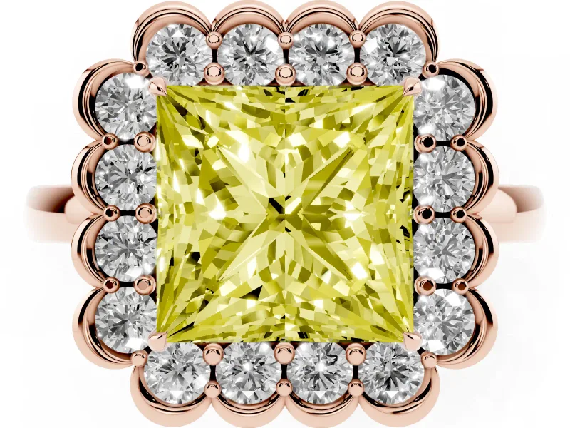 Princess Cut Halo Engagement Ring Setting for a Fancy Yellow Lab-Grown Diamond | Rose Gold - Design NV-24719
