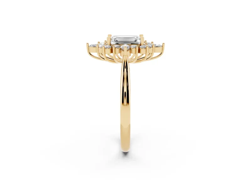 Emerald Cut Cluster Halo Engagement Ring Setting | Yellow Gold