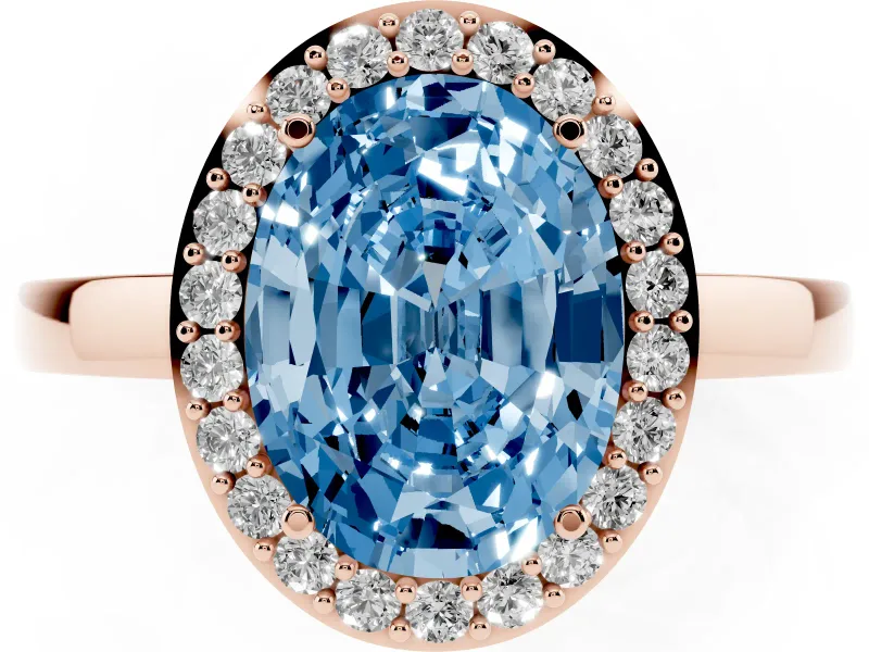 Oval Thin Halo Engagement Ring Setting for a Fancy Blue Lab-Grown Diamond | Plain Band | Rose Gold