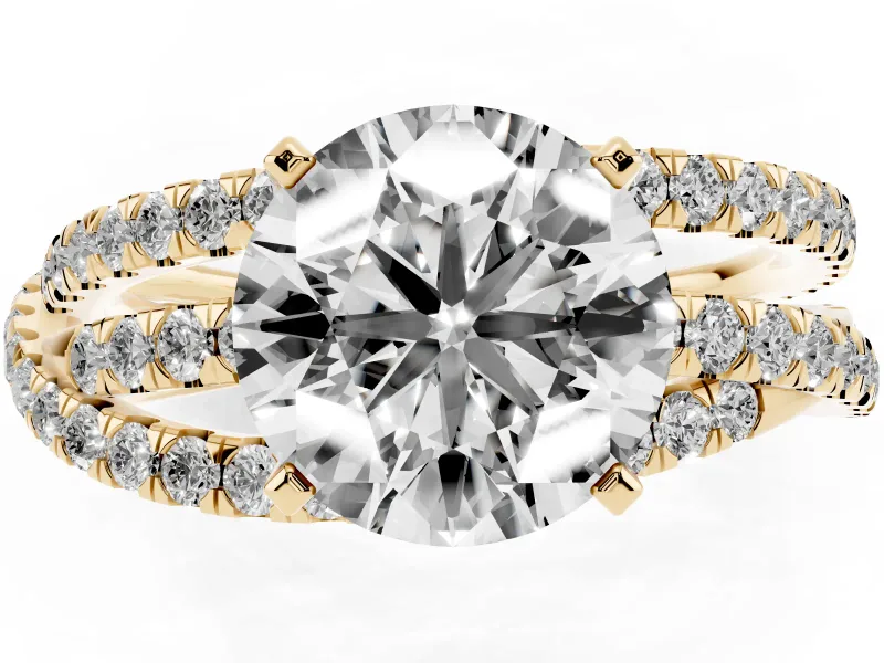 Round Twisted Pavé Solitaire Engagement Ring Setting | Three-Strand Band | Yellow Gold