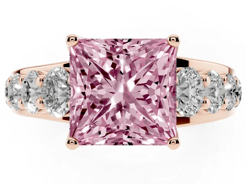 Princess Cut Graduated Engagement Ring Setting for a Fancy Pink Lab-Grown Diamond | Rose Gold