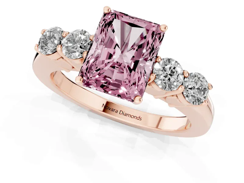 Radiant Cut 5 Stone Engagement Ring Setting for a Fancy Pink Lab-Grown Diamond | Rose Gold