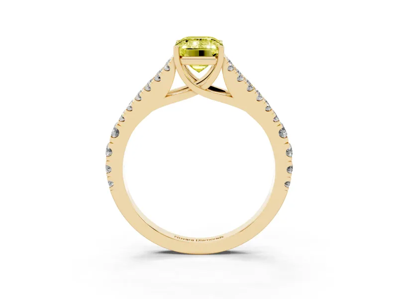 Emerald Cut Graduated Split Shank Engagement Ring Setting for a Fancy Yellow Lab-Grown Diamond | Yellow Gold