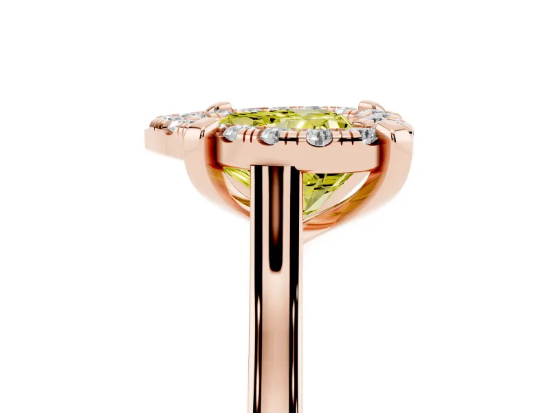 Heart-Shaped Claw Corner Halo Engagement Ring Setting for a Fancy Yellow Lab-Grown Diamond | Slim Plain Band | Rose Gold