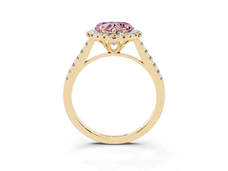 Heart-Shaped Raised Halo Engagement Ring Setting for a Fancy Pink Lab-Grown Diamond | Yellow Gold