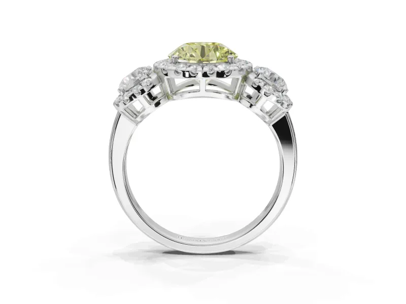 Round Three Stone Halo Engagement Ring Setting for a Fancy Yellow Lab-Grown Diamond | Sterling Silver