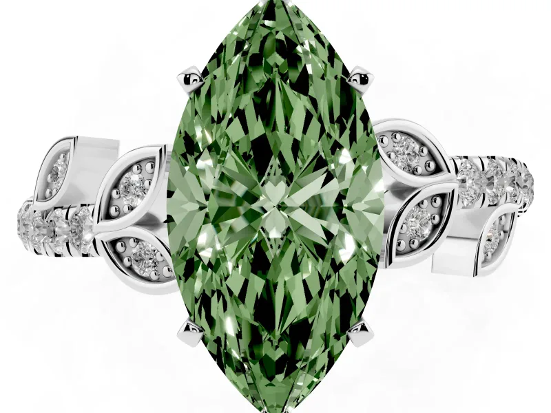 Marquise Leaf Pavé Engagement Ring Setting for a Fancy Green Lab-Grown Diamond | Sterling Silver