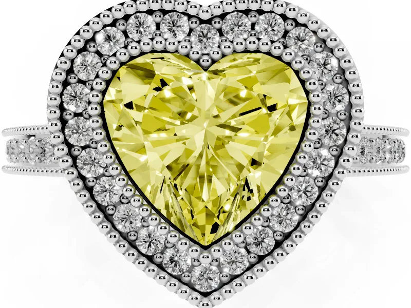 Heart-Shaped Milgrain Halo Engagement Ring Setting for a Fancy Yellow Lab-Grown Diamond | Platinum