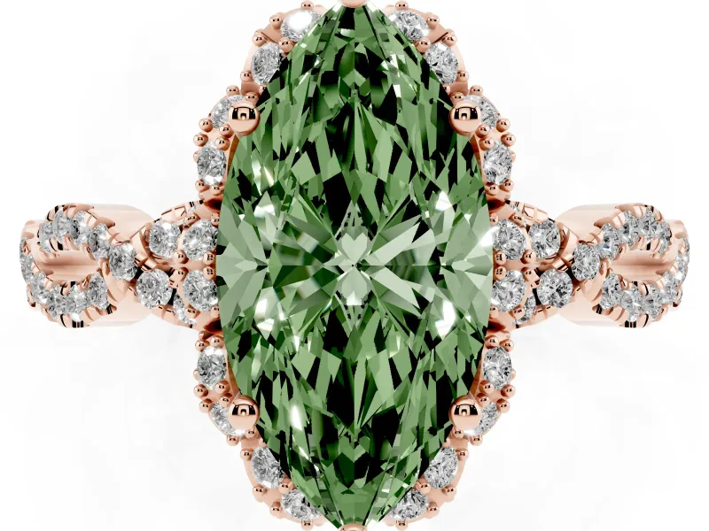 Marquise Milgrain Halo Engagement Ring Setting for a Fancy Green Lab-Grown Diamond | Graduated Shoulders | Rose Gold