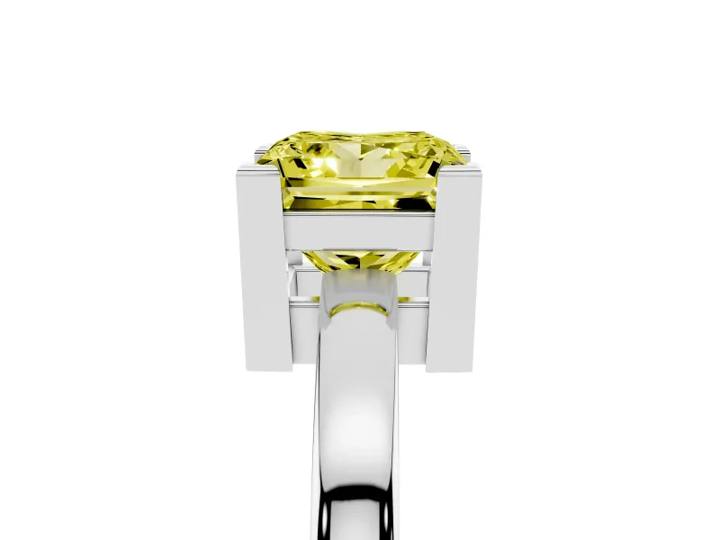 Fancy Yellow Princess Cut Diamond Solitaire Ring Set in White gold with Prong Head and Smooth Polished Band