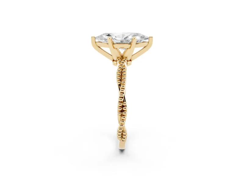 Marquise Twisted Solitaire Engagement Ring Setting | Beaded Twist Band | Yellow Gold