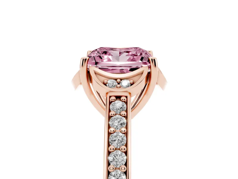 Princess Cut Floral Pavé Engagement Ring Setting for a Fancy Pink Lab-Grown Diamond | Rose Gold