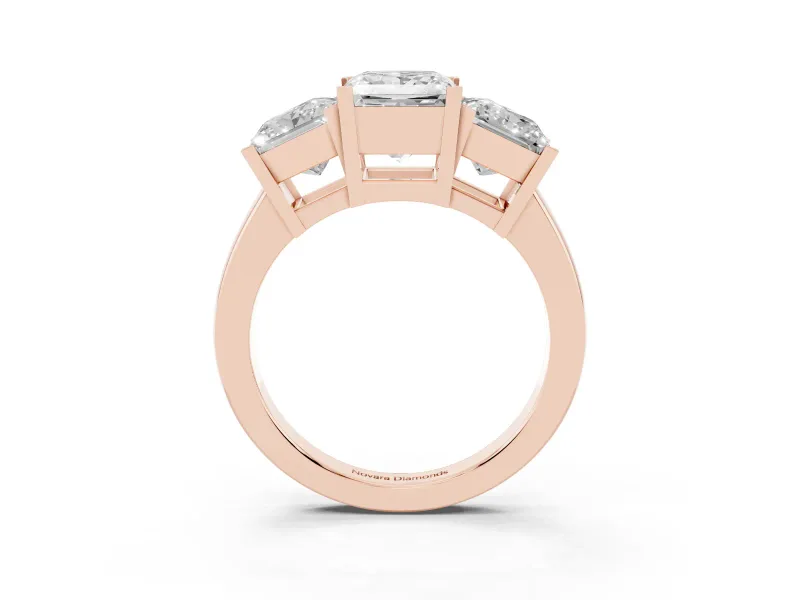 Princess Cut Three Stone Engagement Ring Setting | Large Side Stones | Rose Gold
