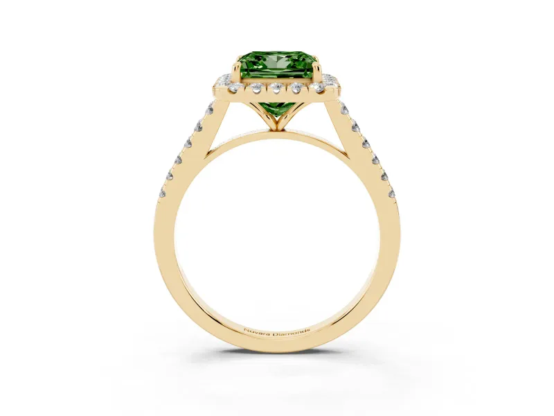 Princess Cut Halo Engagement Ring Setting for a Fancy Green Lab-Grown Diamond | Pave Shoulders | Yellow Gold