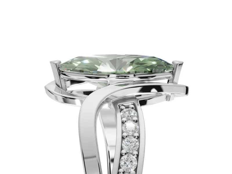 Marquise Bypass Solitaire Engagement Ring Setting for a Fancy Green Lab-Grown Diamond | Pavé Strands | Platinum