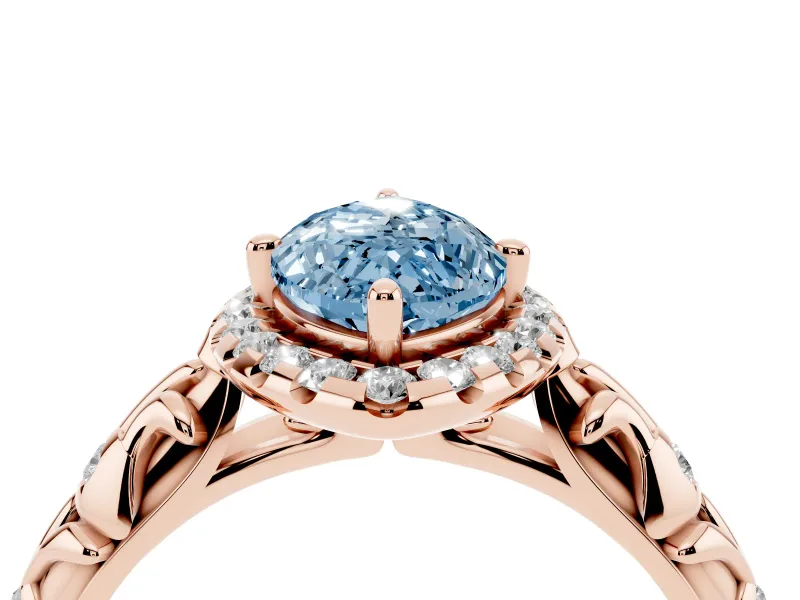 Marquise Leaf Halo Engagement Ring Setting for a Fancy Blue Lab-Grown Diamond | Rose Gold