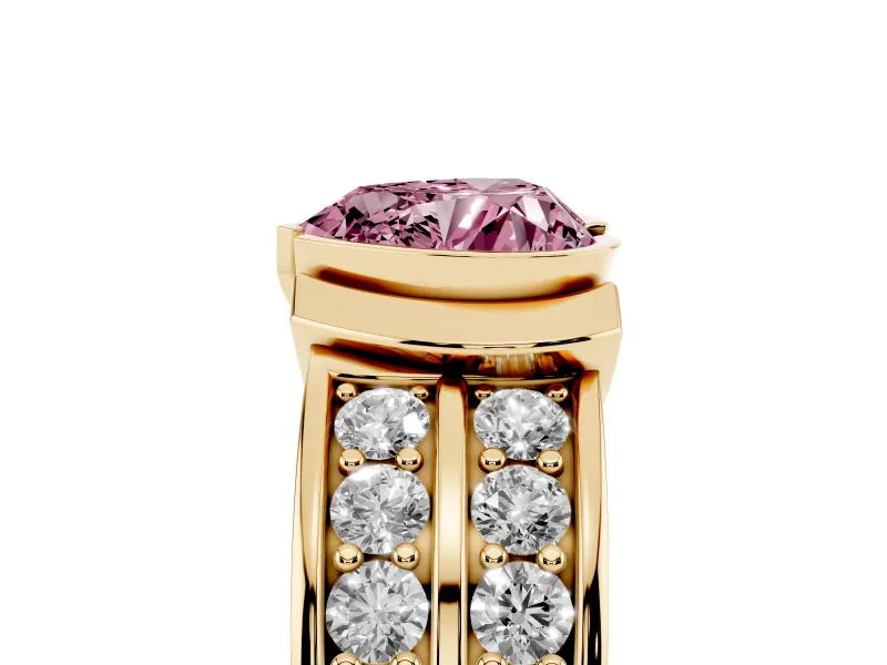 Heart-Shaped Half Bezel Engagement Ring Setting for a Fancy Pink Lab-Grown Diamond | Channel Band | Yellow Gold