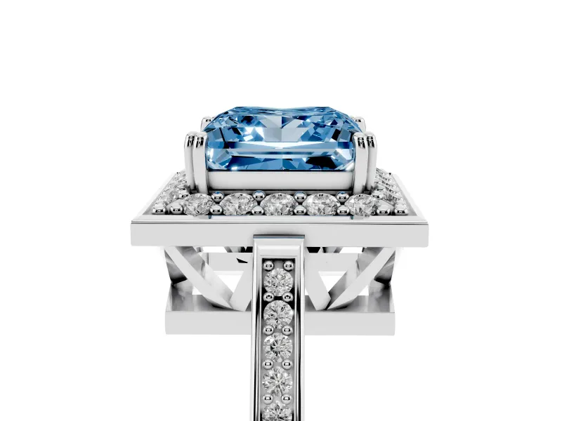 Princess Cut Halo Engagement Ring Setting for a Fancy Blue Lab-Grown Diamond | Polished Halo Rim | Sterling Silver