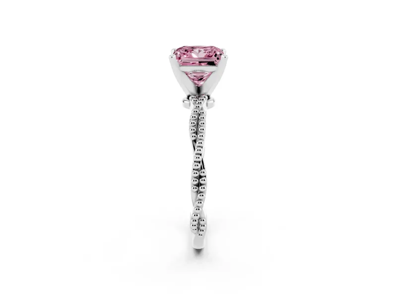 Princess Cut Twisted Solitaire Engagement Ring Setting for a Fancy Pink Lab-Grown Diamond | Platinum