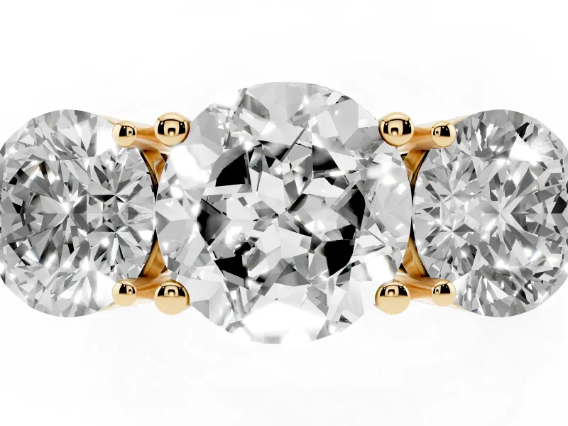 Round Three Stone Engagement Ring Setting | Large Round Side Stones | Yellow Gold