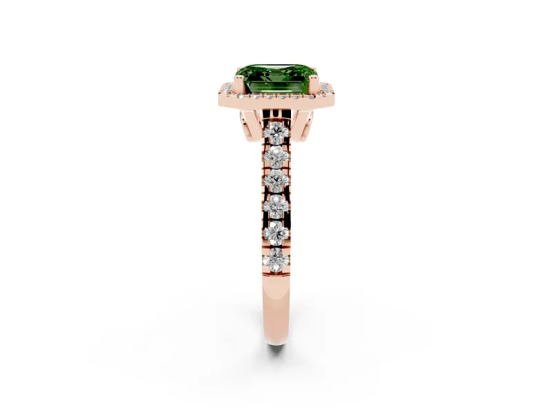 Asscher Cut Accented Halo Engagement Ring Setting for a Fancy Green Lab-Grown Diamond | Rose Gold