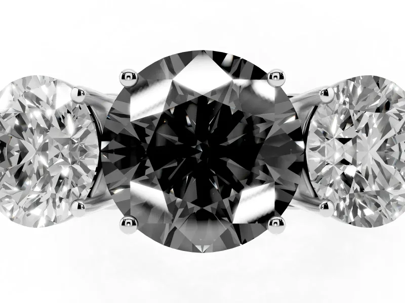 Round Three Stone Engagement Ring Setting for a Black Center | Beaded Shoulders | Sterling Silver