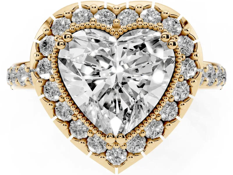 Heart-Shaped Vintage Milgrain Halo Engagement Ring Setting | Pierced Gallery | Yellow Gold
