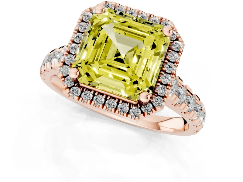 Asscher Cut Accented Halo Engagement Ring Setting for a Fancy Yellow Lab-Grown Diamond | Rose Gold