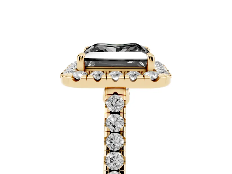 Princess Cut Halo Engagement Ring Setting for a Black Center | Pavé Shoulders | Yellow Gold