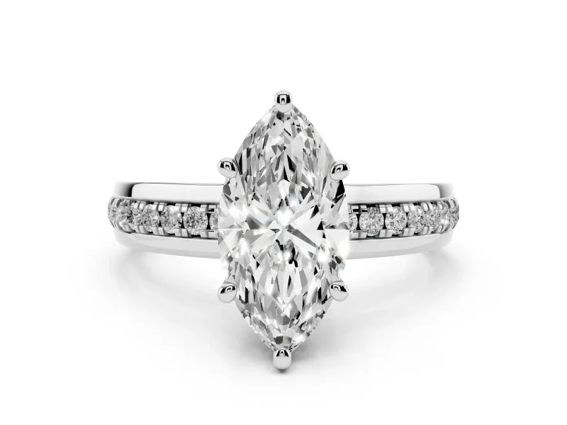 Marquise Cut Diamond Solitaire Ring Set in White gold with Channel Set Band and Prong Setting
