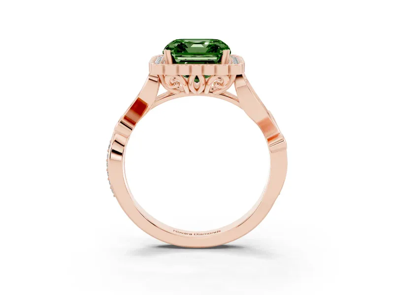 Asscher Cut Leaf Halo Engagement Ring Setting for a Fancy Green Lab-Grown Diamond | Rose Gold