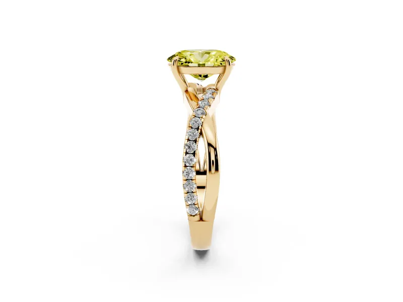 Oval Crossover Engagement Ring Setting for a Fancy Yellow Lab-Grown Diamond | Yellow Gold