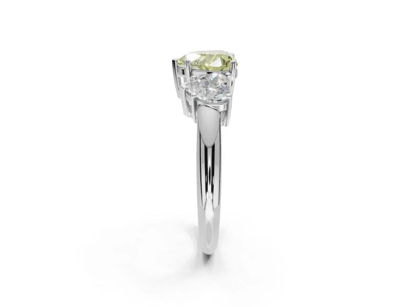 Heart-Shaped Three Stone Engagement Ring Setting for a Fancy Yellow Lab-Grown Diamond | Plain Band | Platinum