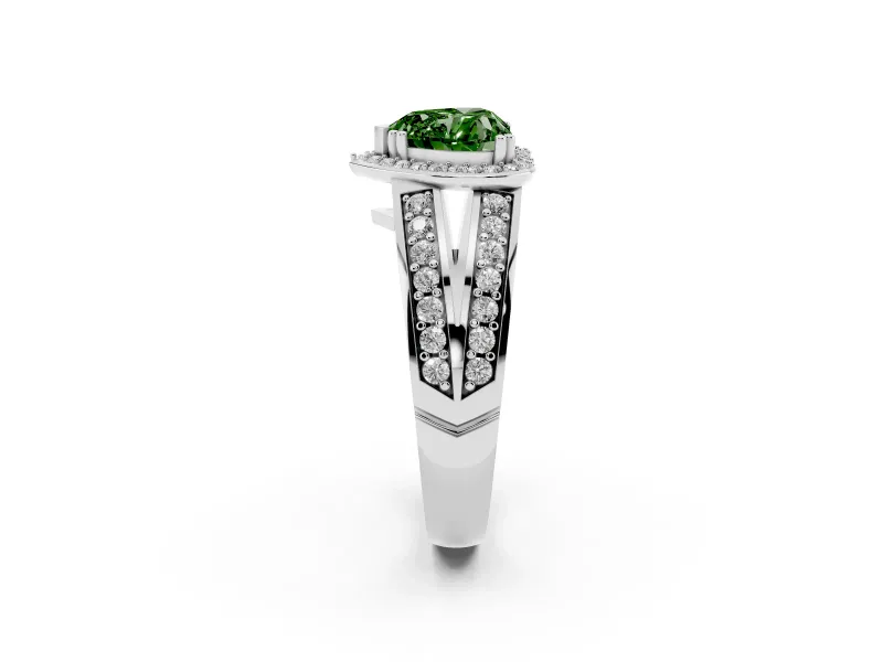 Fancy Green Heart Cut Diamond Halo Ring Set in Platinum with Double Pavé Split Shank