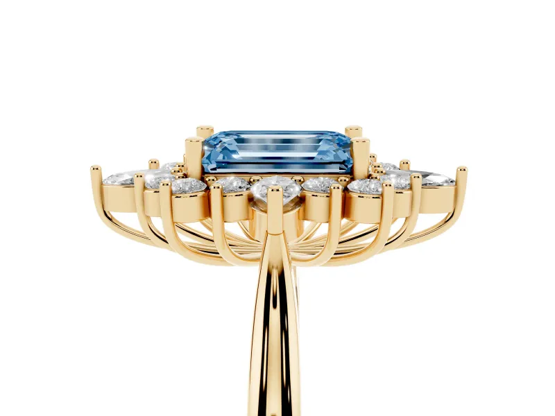 Emerald Cut Engagement Ring Setting for a Fancy Blue Lab-Grown Diamond | Yellow Gold - Design NV-24790