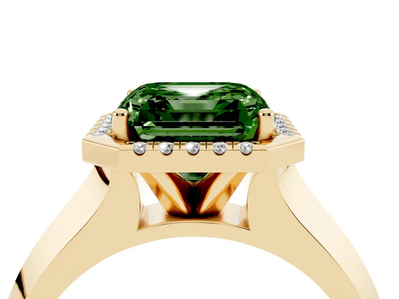 Asscher Cut Halo Engagement Ring Setting for a Fancy Green Lab-Grown Diamond | Yellow Gold